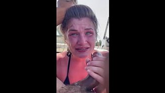 Interracial Coed Gives Deepthroat Blowjob On Boat